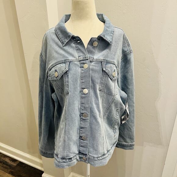 Seven7 Women’s Denim Trucker Jacket Light Wash Size XXL (A0128) NWT - Picture 1 of 7
